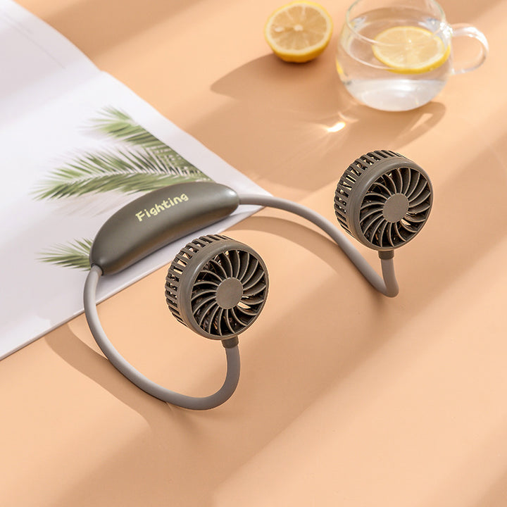 Unisex portable neck fan with dual fan heads, flexible neckband, quiet brushless motor, and USB charging function Bowlift