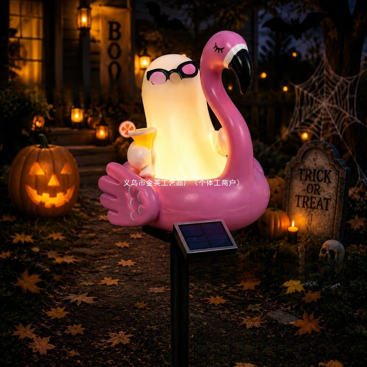 Whimsical Solar Flamingo Garden Stake Lantern With Integrated LED Character And Ground Spike Bowlift