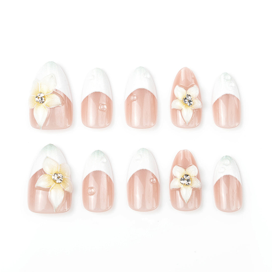 Premium Decorative Press-On Nail Set with Floral Accents Bowlift