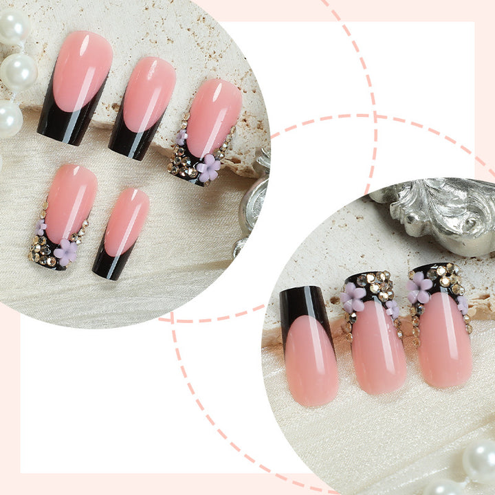 Elegant Press-On Nail Set with Rhinestone and Glossy Accents Bowlift