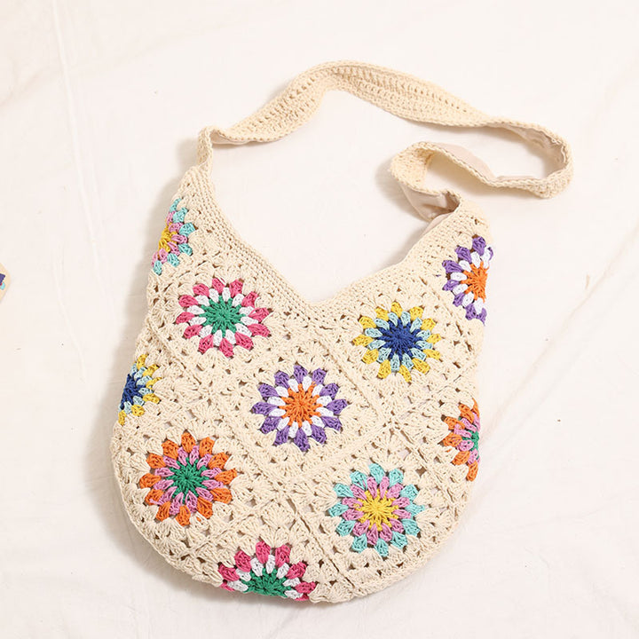 Handmade Crocheted Bag with Colorful Flower Design Bowlift
