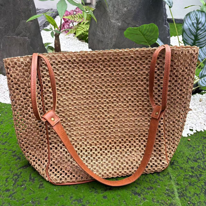 Handmade mesh tote bag with leather accents Bowlift