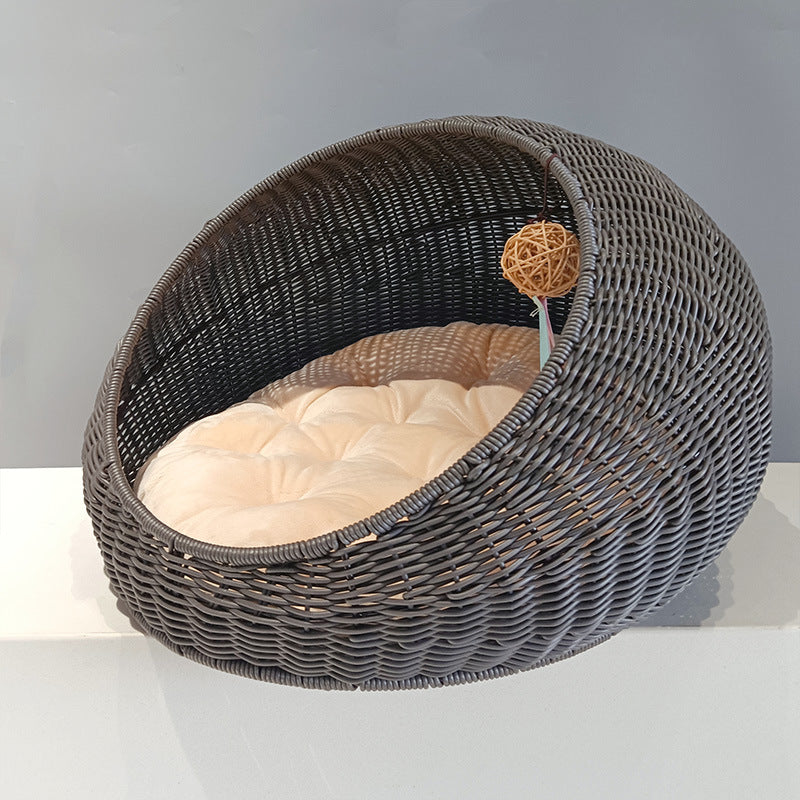 Cozy cat bed made of woven natural material Bowlift