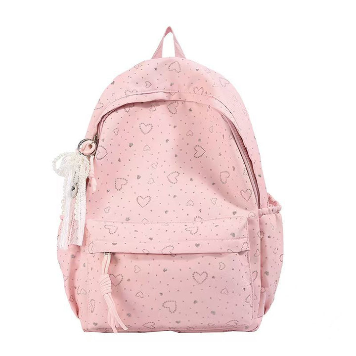 Heart-Embellished Casual Backpack Bowlift