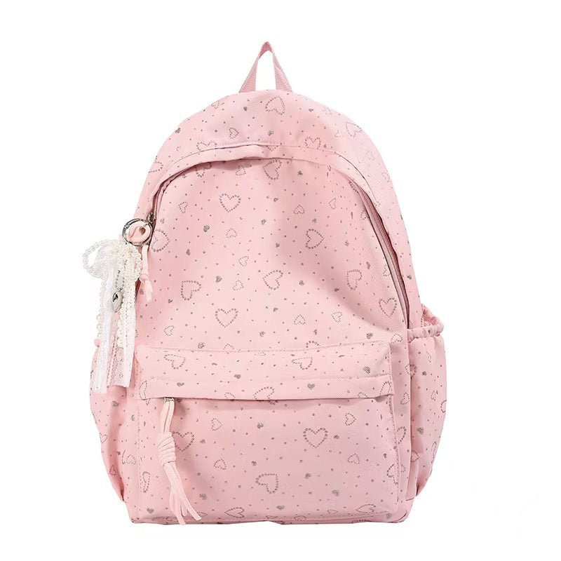 Backpack with Playful Heart Design and Practical Compartments Bowlift
