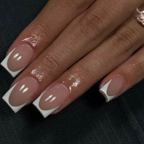 Elegant French Tip Acrylic Press-On Nails Bowlift