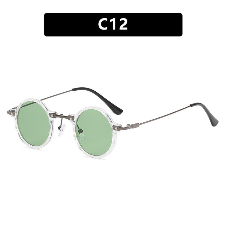 Women's round sunglasses with stylish metal frame and large blue lenses Bowlift