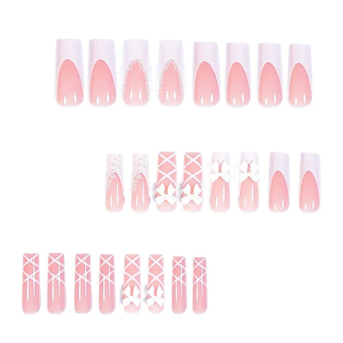 Artificial nail set with elegant 3D bows and pearl embellishments Bowlift