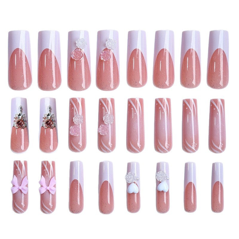 Artificial Nail Set with Floral and Glittering Accents Bowlift