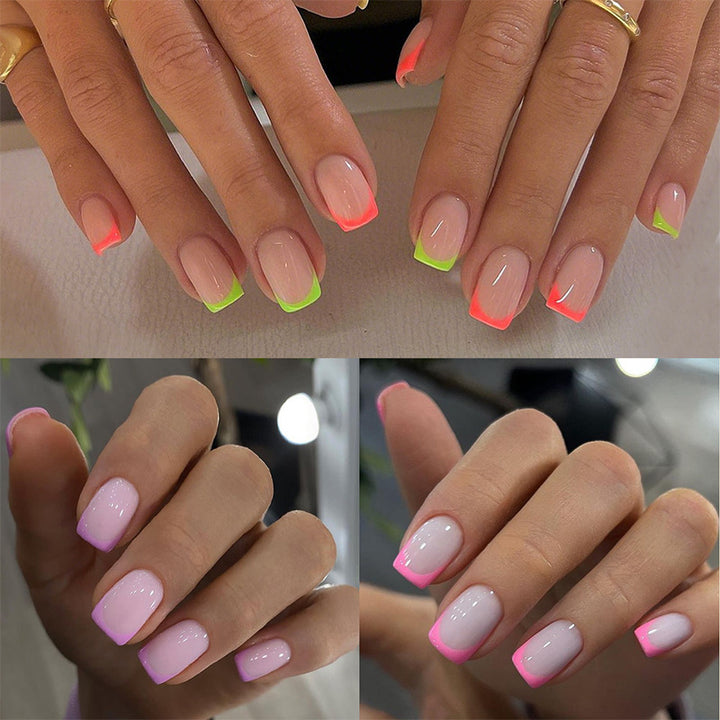 Vibrant Neon French Tip Press-On Nails Bowlift
