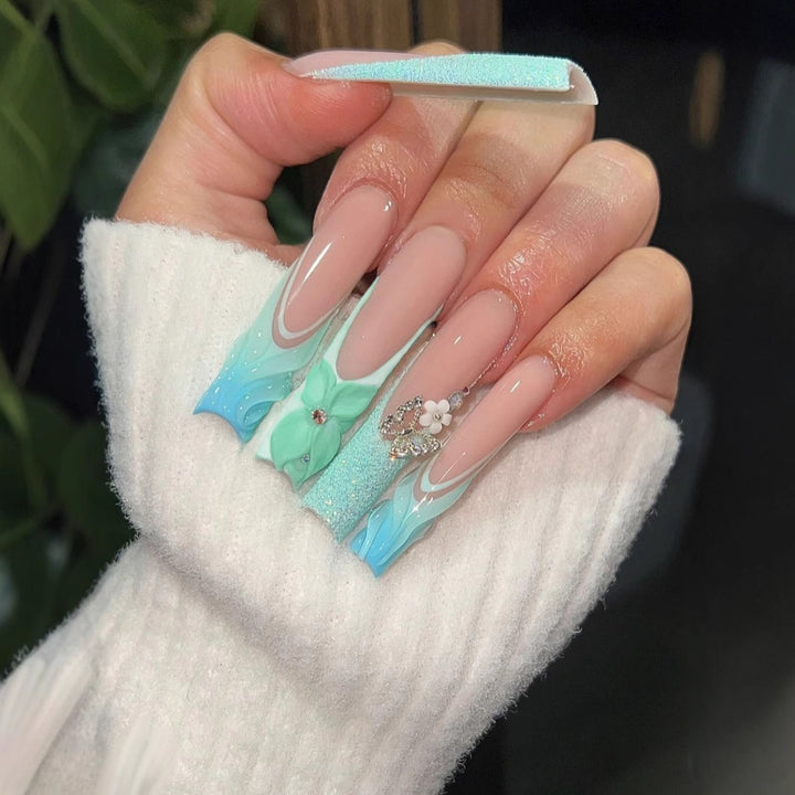Elegant Floral Acrylic Nail Extensions Bowlift
