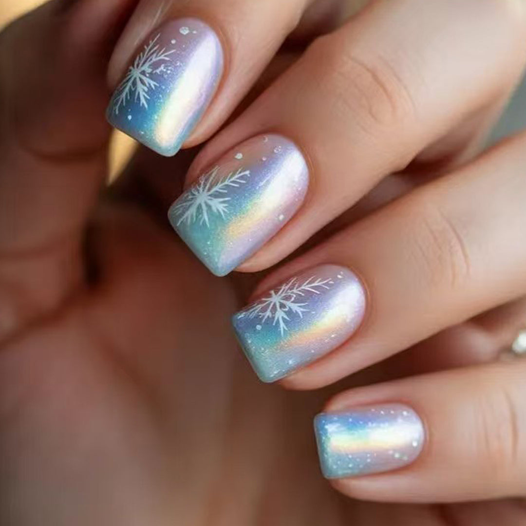 Wintry Artistic Nails with Shimmering Snowflake Design Bowlift