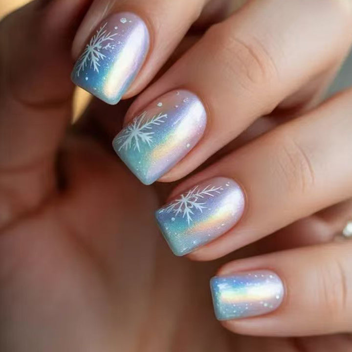 Wintry Artistic Nails with Shimmering Snowflake Design Bowlift
