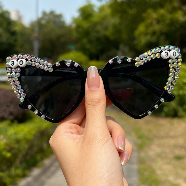 Heart-Shaped Rhinestone-Embellished Sunglasses Bowlift