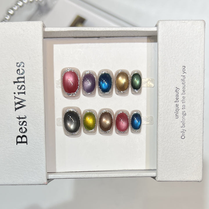 Colorful Metallic Press-On Nail Set with Glittering Accents Bowlift