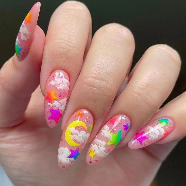 Vibrant Celestial Themed Press-On Nails Bowlift