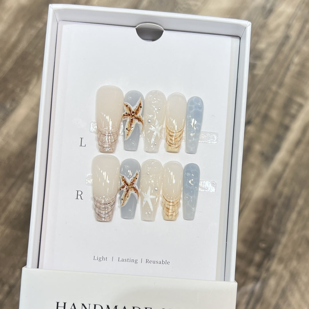 Handmade Coastal-Inspired Press-On Nail Set Bowlift