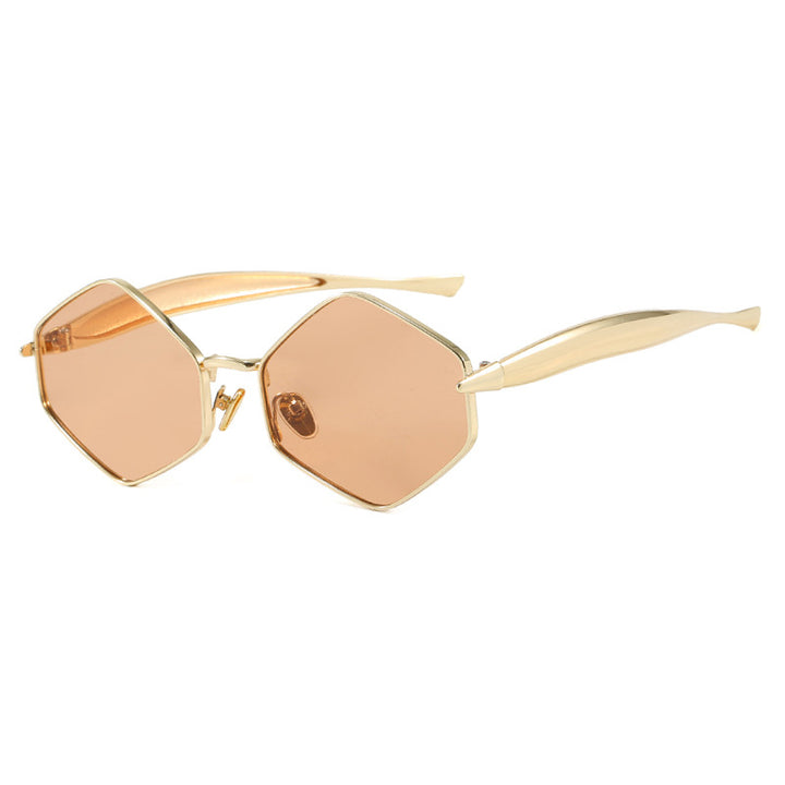 Women's hexagonal sunglasses with elegant metal frame and UV protection Bowlift