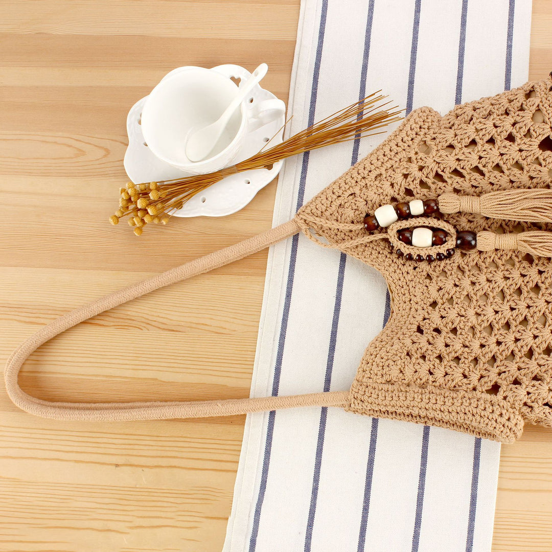Handmade Macramé Tote Bag with Floral Crochet Work Bowlift