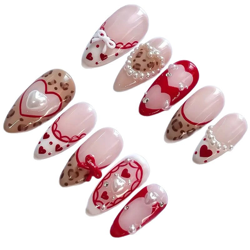 Romantic Heart-Themed Press-On Nail Art Bowlift