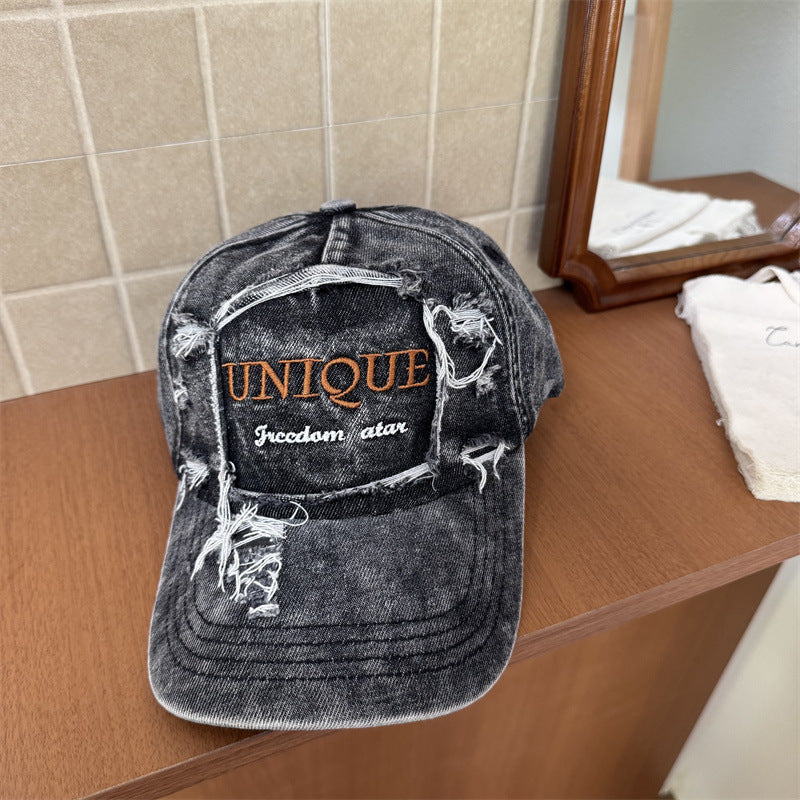 Men's Distressed Graphic Denim Baseball Cap Bowlift