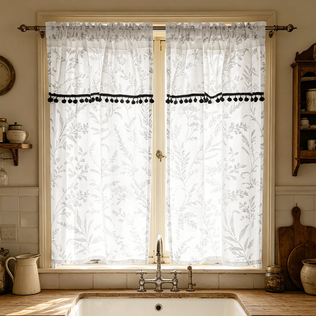 Floral Print Kitchen Curtain Set