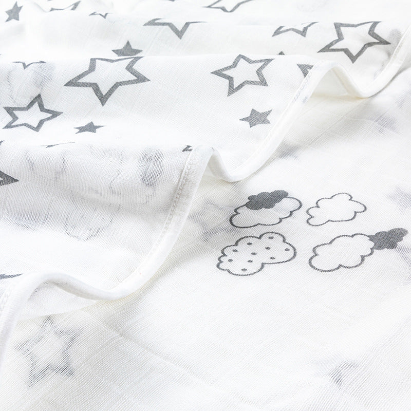 Soft Muslin Baby Blanket with Stars and Clouds Print Bowlift