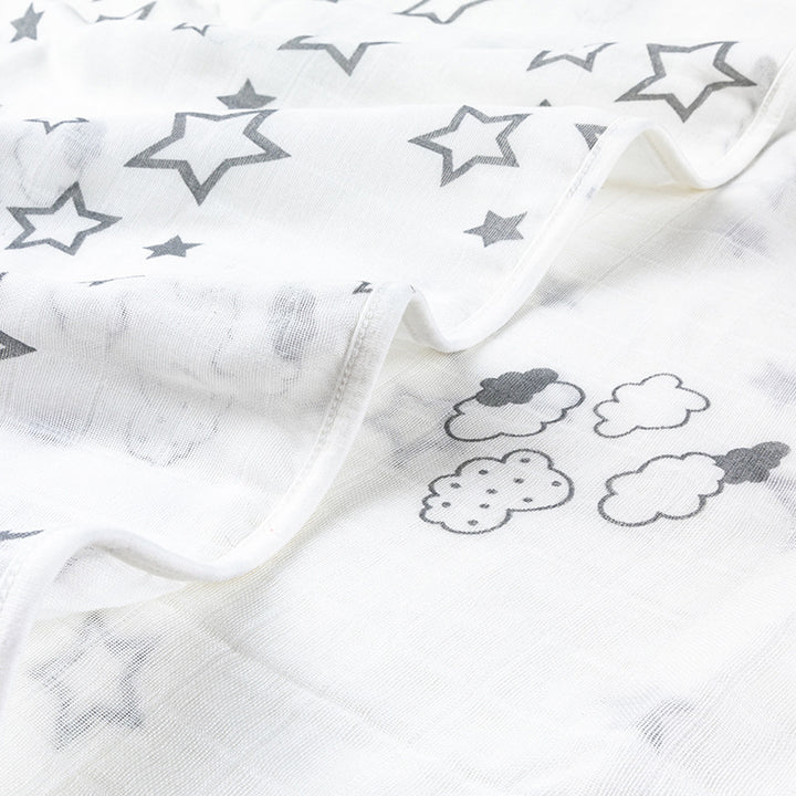 Soft Muslin Baby Blanket with Stars and Clouds Print Bowlift