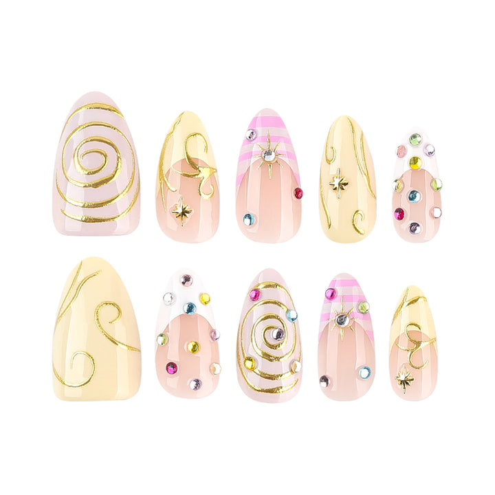 Artful Nail Art with Glitter and Spiral Design Bowlift