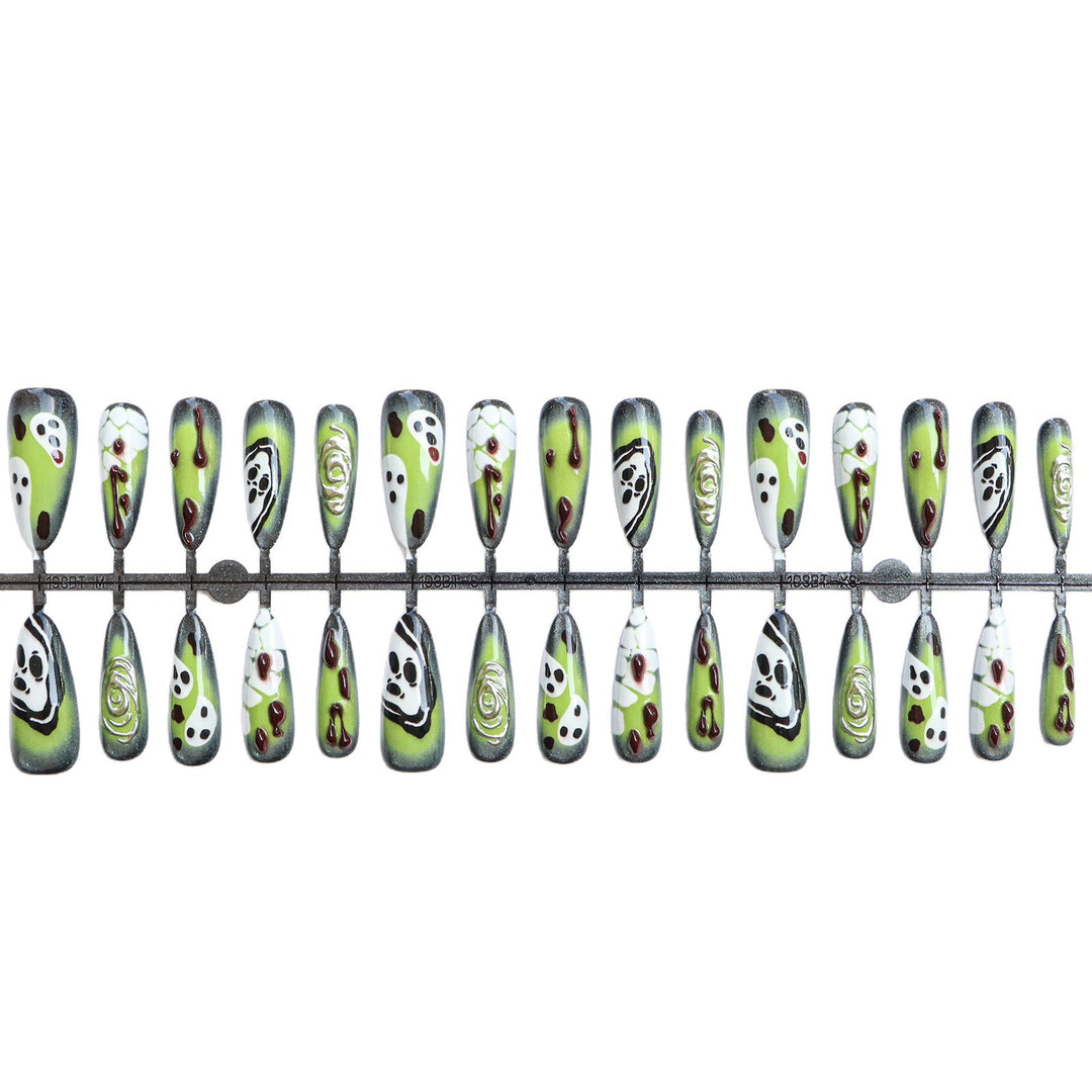 Artistic Press-On Nail Set with Unique Halloween Designs Bowlift