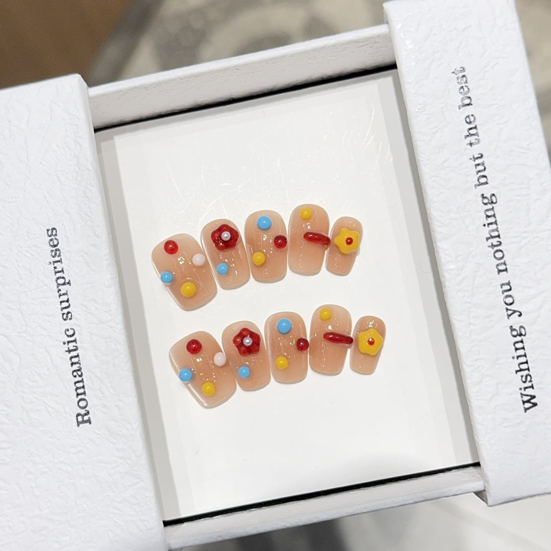 Artificial nails with colorful 3D accents Bowlift