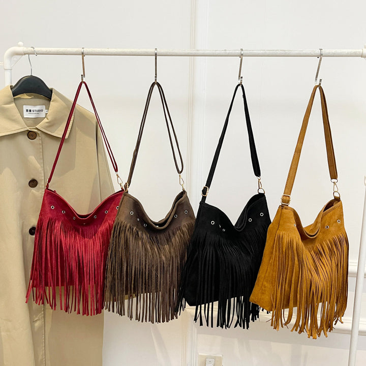 Suede Fringe Shoulder Bag Bowlift