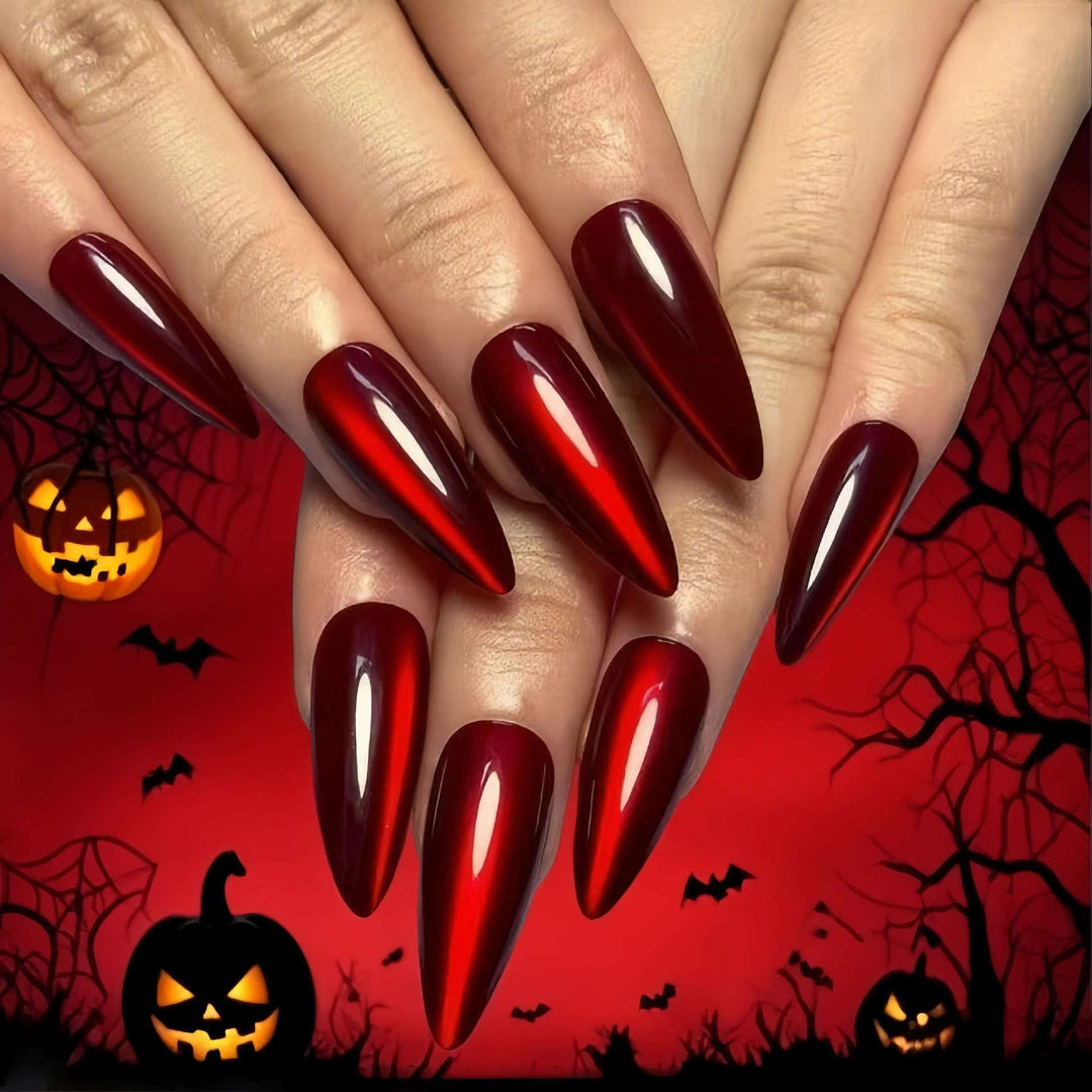 Glossy Pointed Stiletto Press-On Nails Bowlift