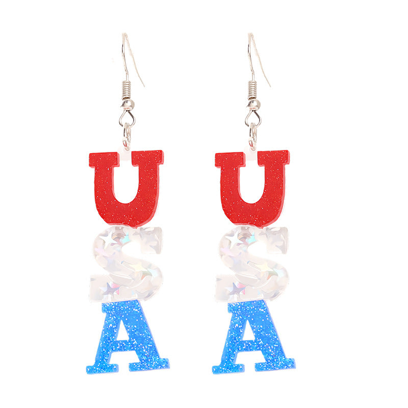 Women's nan patriotic horseshoe enamel dangle earrings with star-accented design and fishhook findings Bowlift