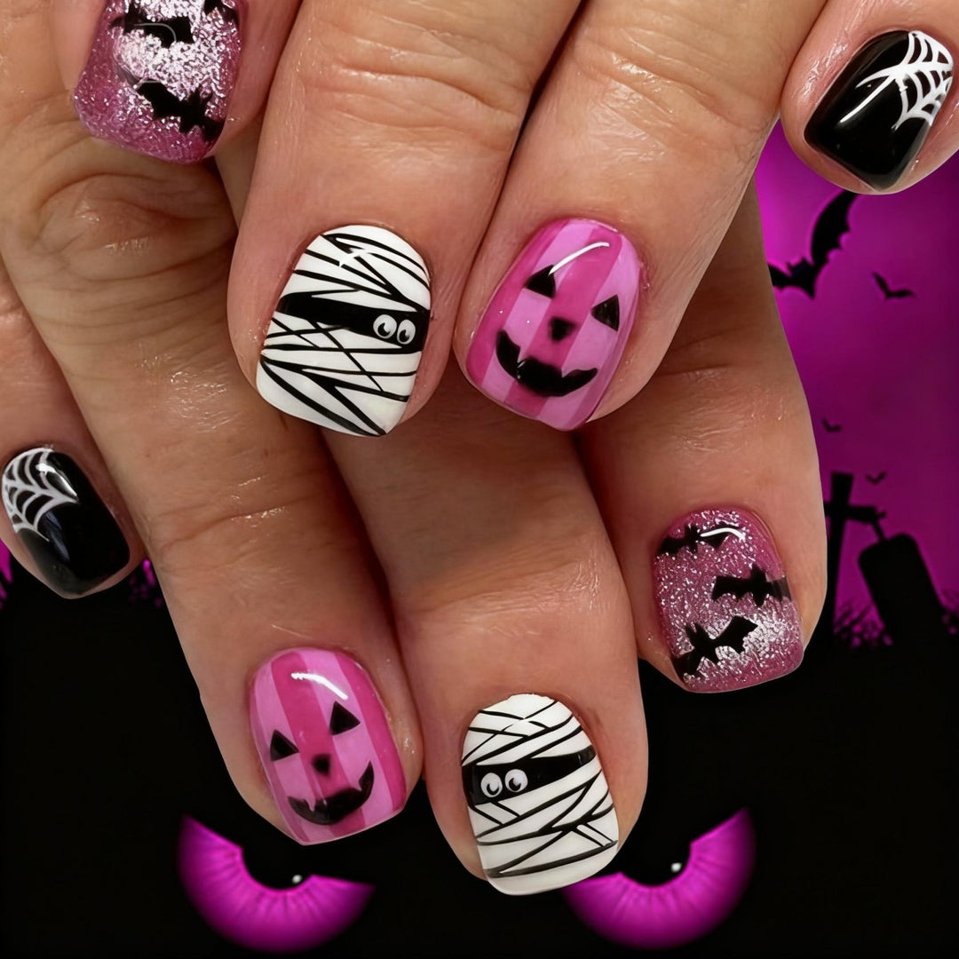 Artificial Nail Set with Colorful Flower Patterns Bowlift