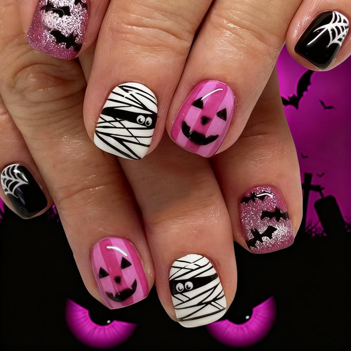 Artificial Nail Set with Colorful Flower Patterns Bowlift