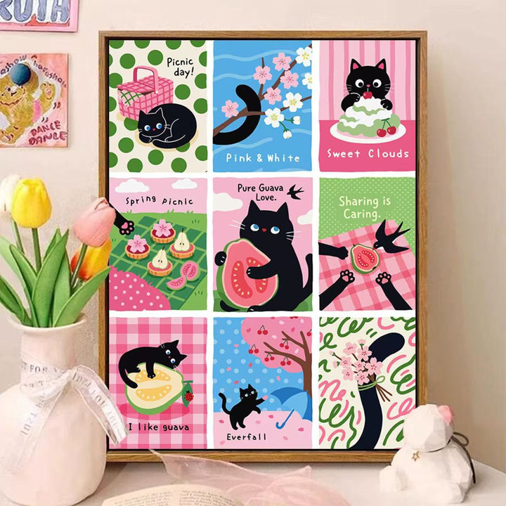 Playful Cat-Themed Illustrated Wall Art Bowlift