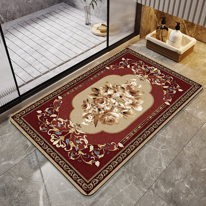 Floral Design Absorbent Bathroom Mat Bowlift