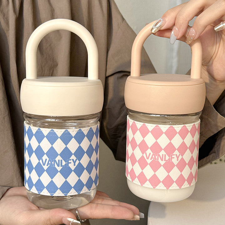 Women High-Quality Glass Drinking Bottle with Ergonomic Carrying Handle Bowlift