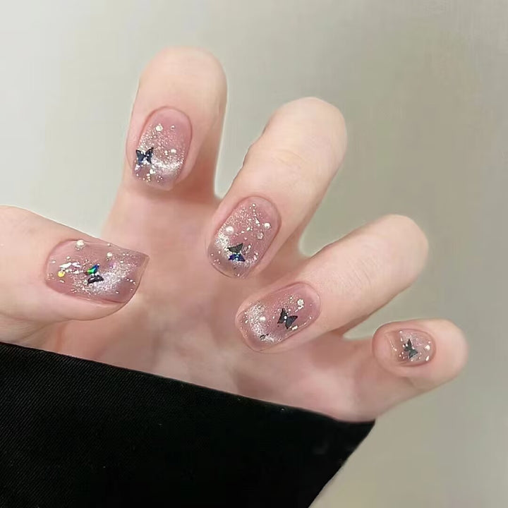 Artistic Glitter Butterfly Press-On Nails Bowlift