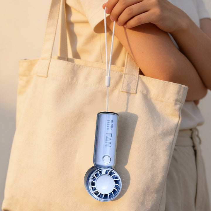 Cooling high-speed rechargeable handheld personal fan with transparent ergonomic handle and single-button speed control Bowlift