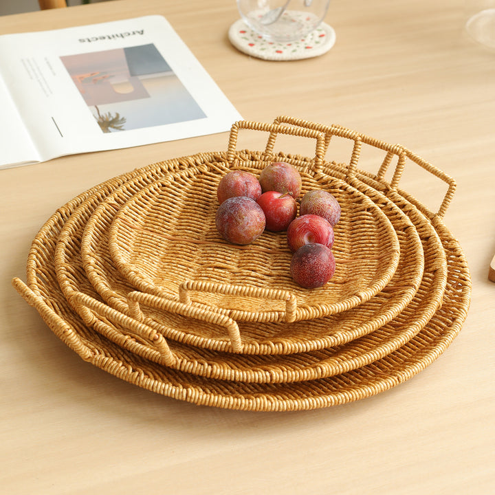 Handwoven Round Serving Tray with Ergonomic Handles Bowlift