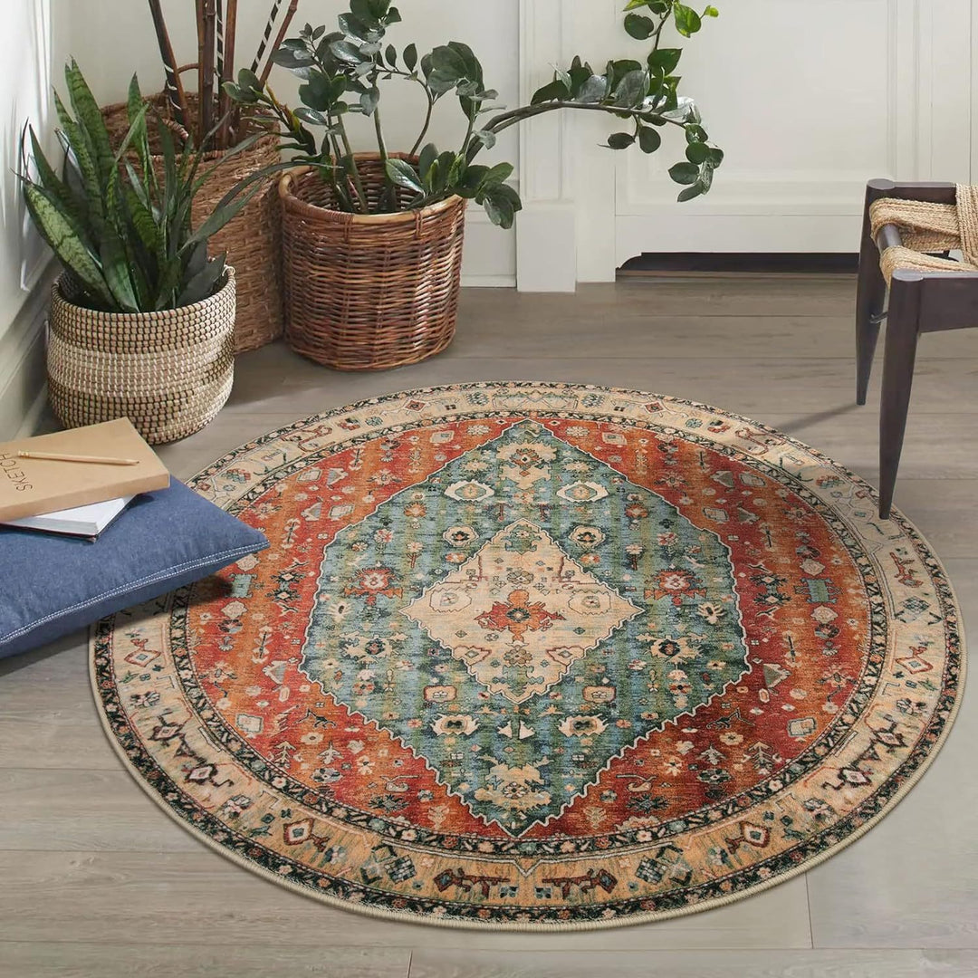 Round Vintage Floral Carpet