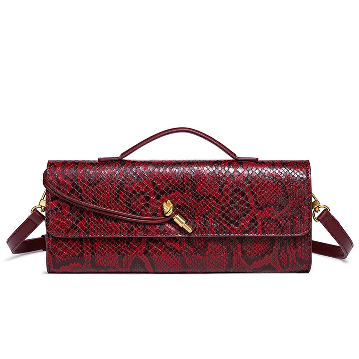 Embossed Snake Print Evening Clutch Bowlift