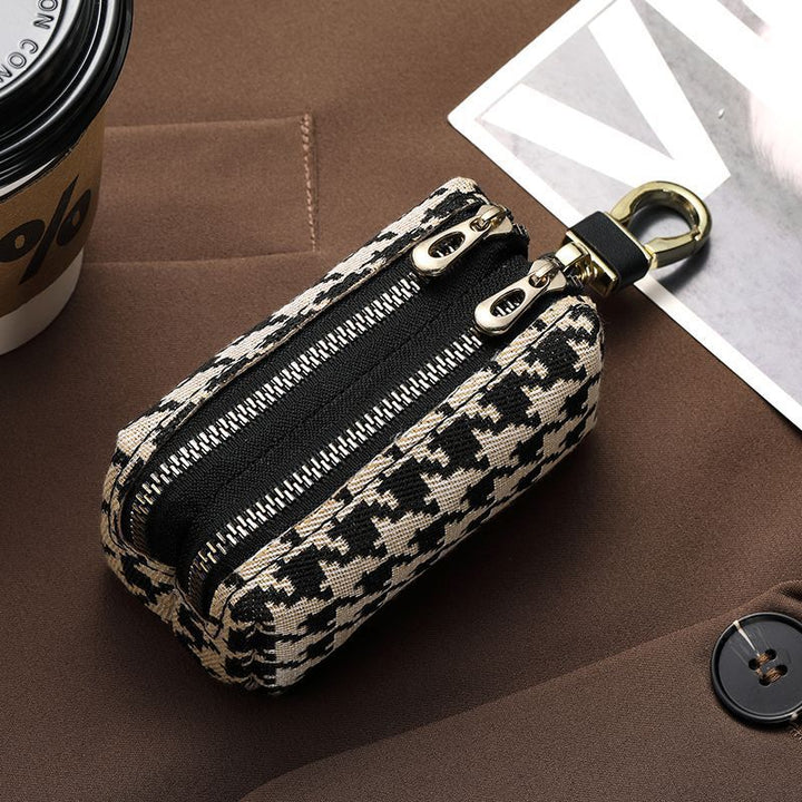 Double-Zippered Houndstooth Pattern Cosmetic Pouch Bowlift