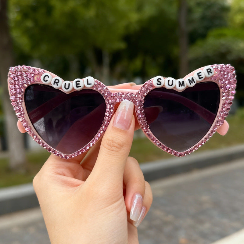 Heart-Frame Rhinestone Sunglasses Bowlift