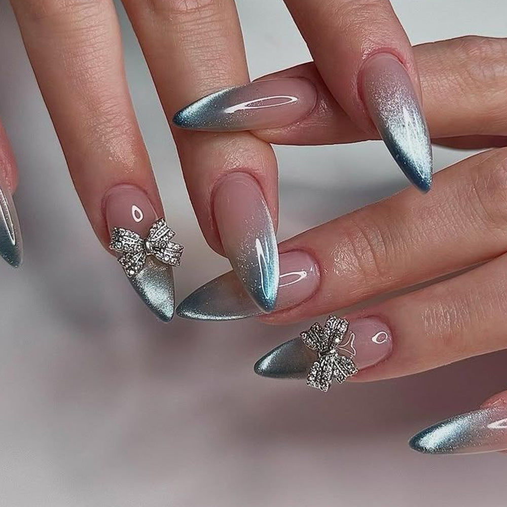 Elegant Stiletto Press-On Nails with Rhinestone Bows Bowlift