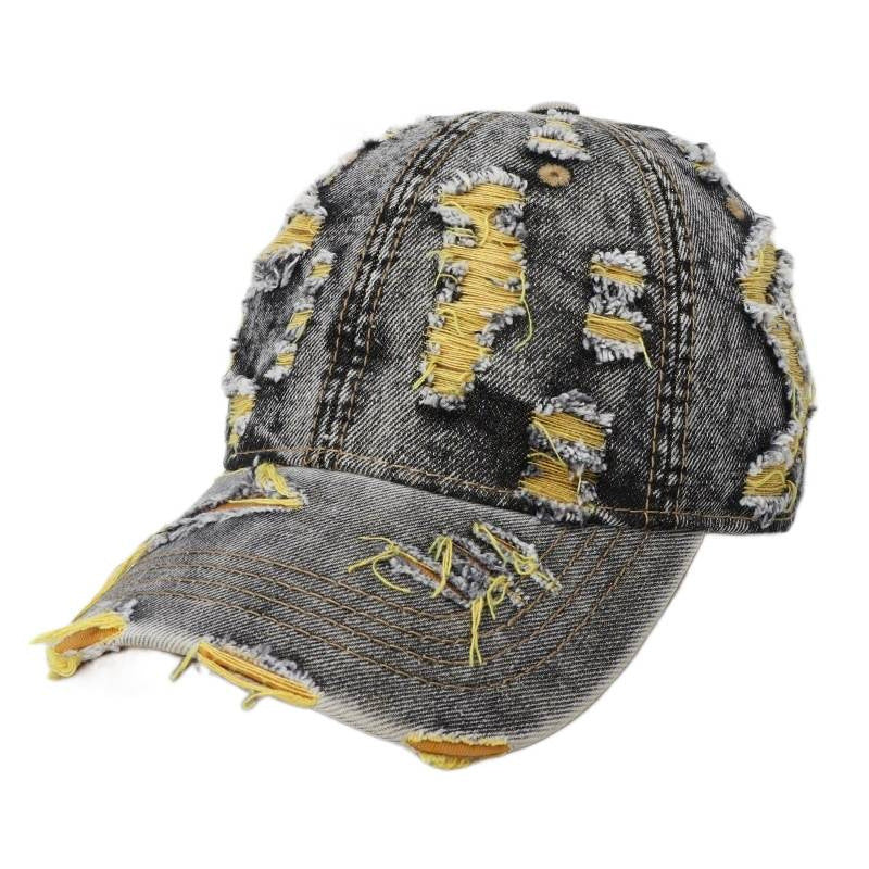 Women's Distressed Denim Baseball Cap Bowlift