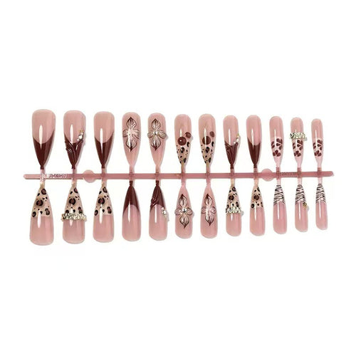 Elegant Stiletto Press-On Nail Art Set with Floral and Animal Prints Bowlift