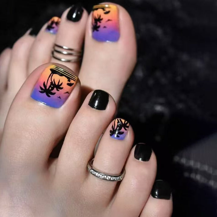 Artistic Summer-Themed Press-On Toenails Bowlift